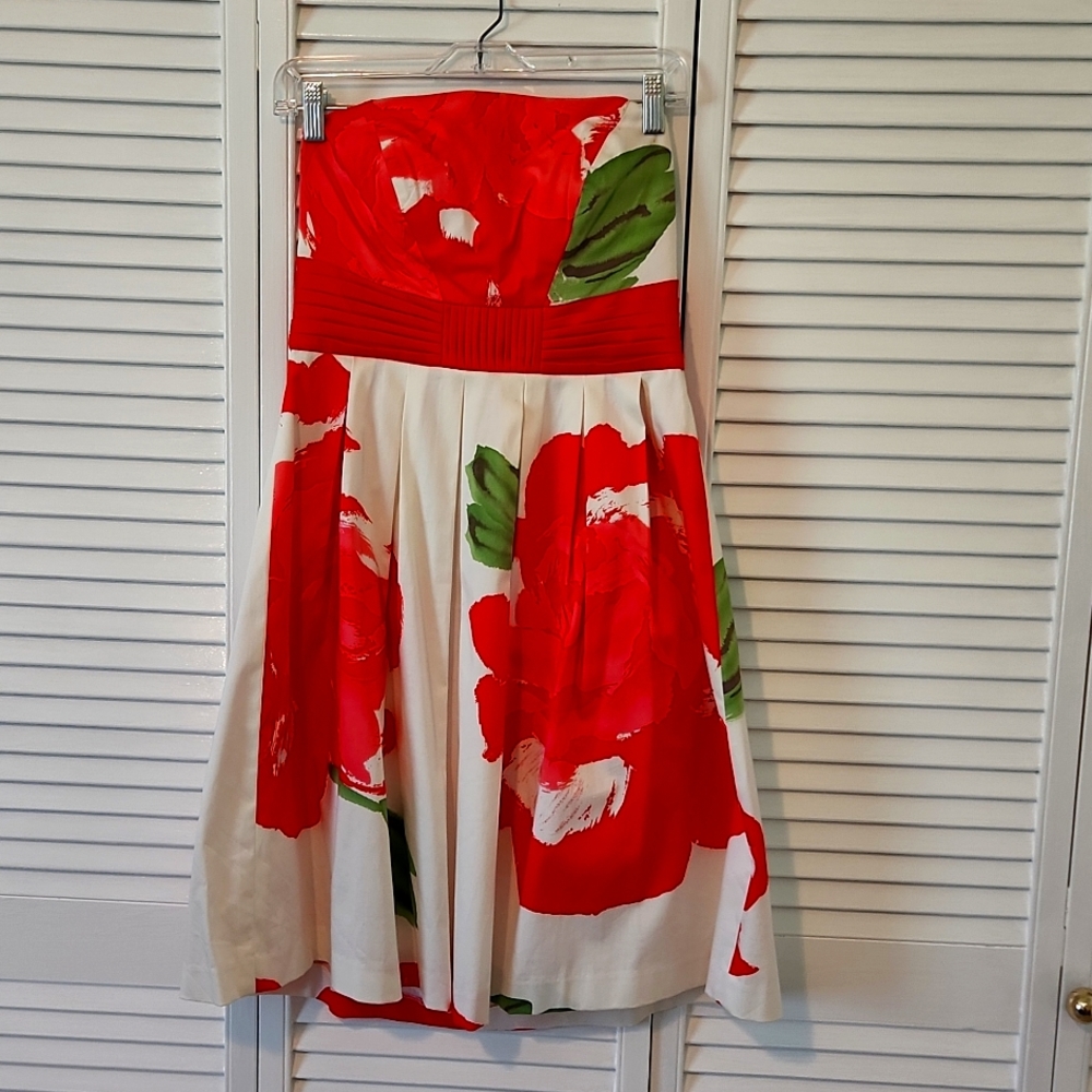 London Times size 8 strapless, lined, bright flowery dress